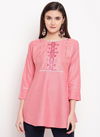 Pink Cotton Embroidered casual Wear Short Kurti 2701