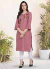 Pink Cotton Silk Handwork Designer Party Wear Kurtis 7082