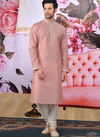 Pink Cotton Festival Wear Lace Work Jacquard Banarasi Silk Kurta Pajama 166840