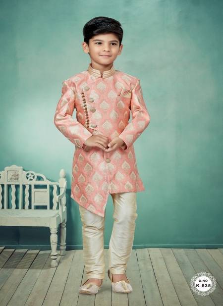 Pink Cream Colour Kids Indo Western Sherwani Catalog 535
