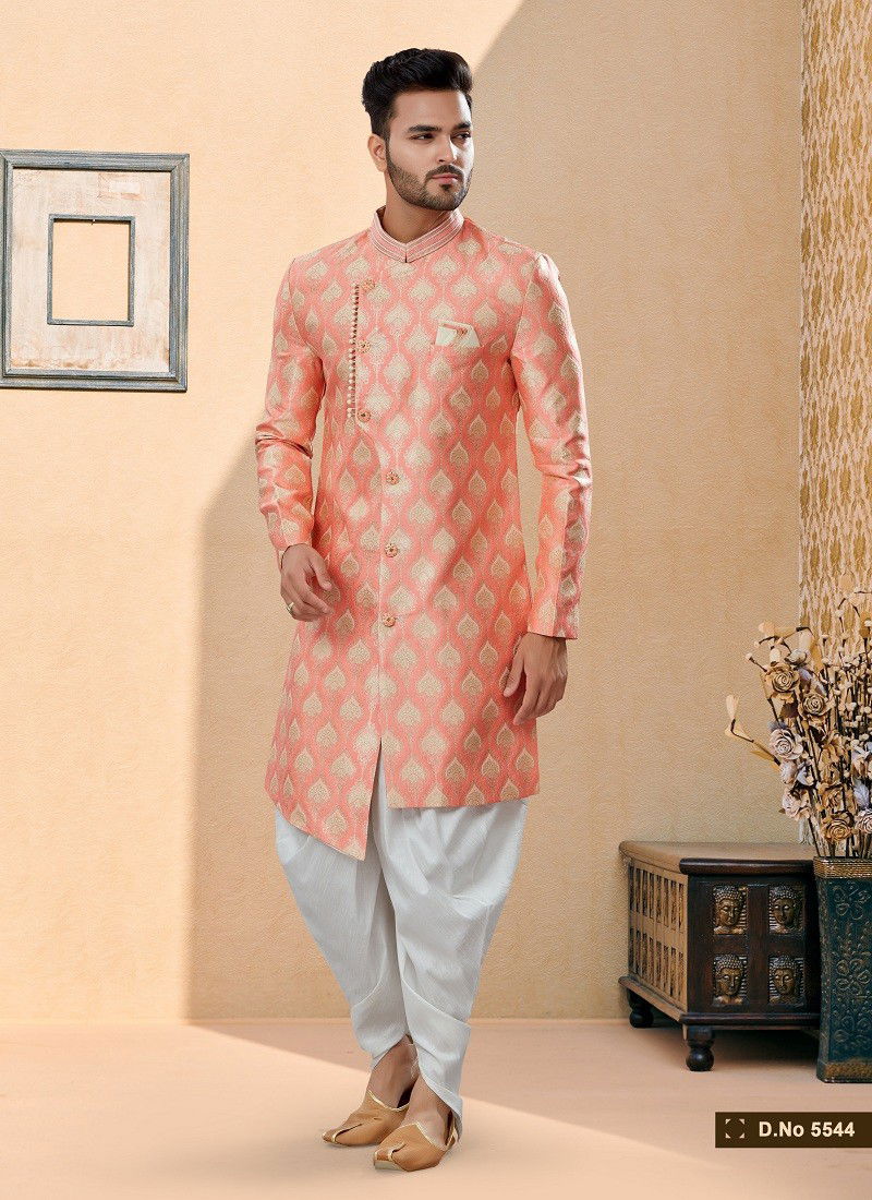 Pink Cream Colour Vol 14 Wedding Wear Mens Dhoti Sherwani Orders In India 5544