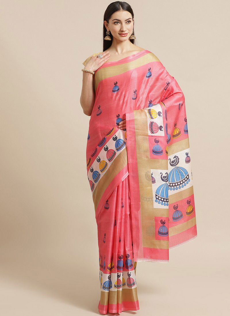 Pink Daily Wear Pinted Bhagalpuri Saree 72