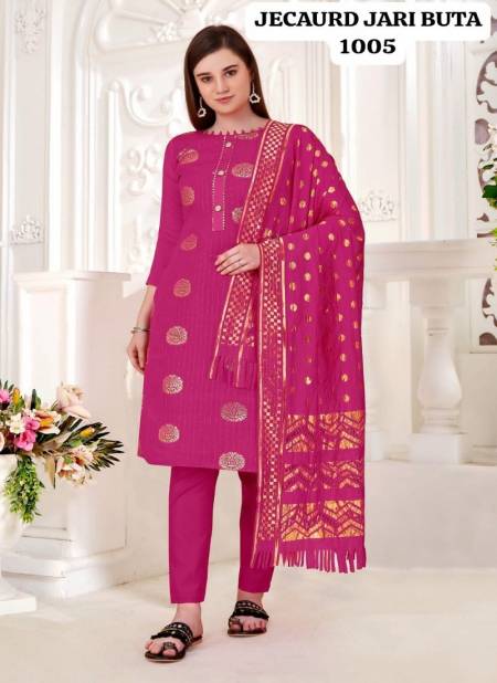 Pink Jacquard Jari Butta By Rahul Nx Jacquard With Tai Button Dress Material Catalog 1005