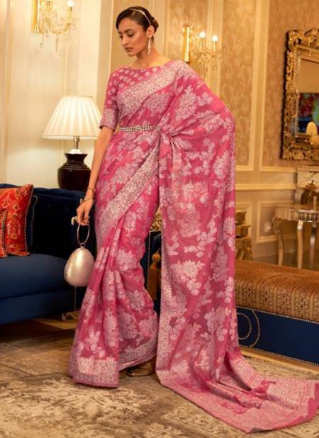 Pink Kesh Zari Lucknowi Ethnic Wear Wholesale Printed Sarees 251004
