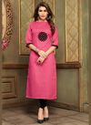 Pink Colour Festive Wear Cotton Straight Cut Long Kurtis 504