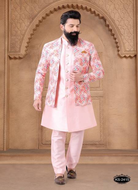 Pink Multi Colour 1632 Occasion Wear Mens Silk Designer Modi Jacket Kurta Pajama Orders In India 1632-KS 2415