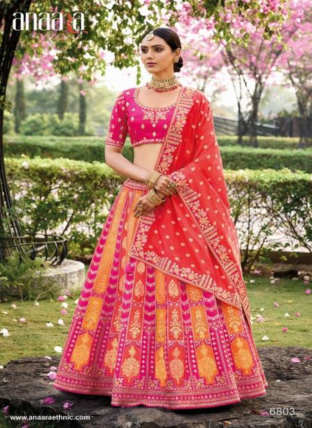Pink Multi Colour Anaara 6800 Series By Tathastu Wedding Wear Designer Lehenga Choli Wholesale In India 6803