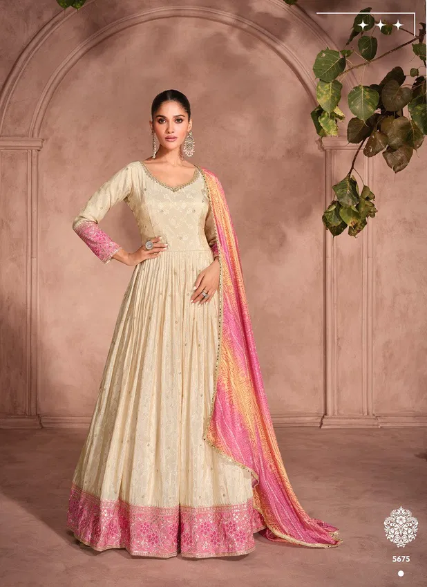 Gunjan By Sayuri Designer Simar Viscos Jacquard Silk Gown With Dupatta Suppliers In India