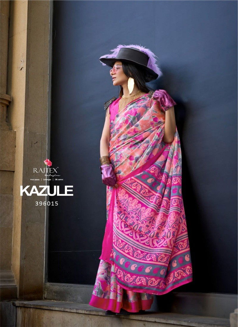 Pink Multi Colour Kazule By Rajtex Printed Satin Crepe Saree Orders In India 396015