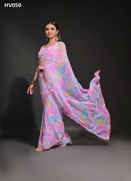 Pink Multi Colour Mirza By Fashion Berry Georgette Foil Printed Sarees Exporters In India HV050