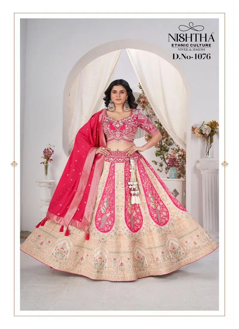 Pink Multi Colour Nishtha Bridal Vol 1 By Nishtha Jacquard Designer Lehenga Choli Exporters In India 1076