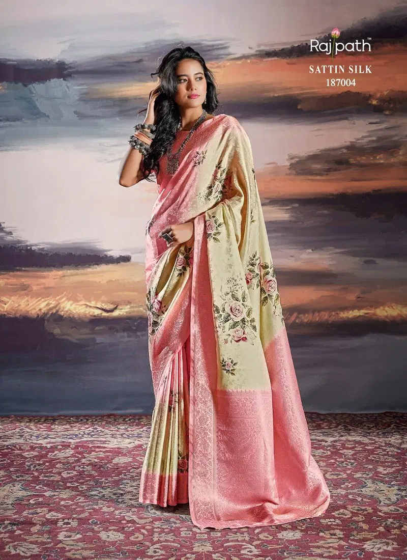 Pista Multi Colour Pratishtha Silk By Rajpath Satin Printed Saree Wholesale Market In Surat 187004