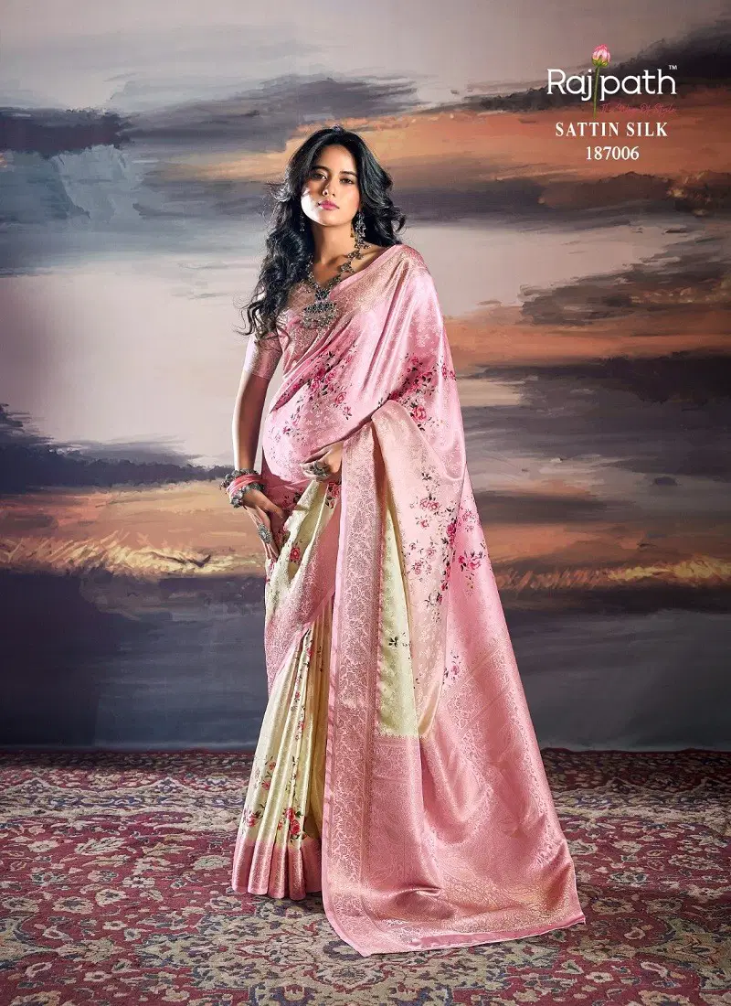 Pink Multi Colour Pratishtha Silk By Rajpath Satin Printed Saree Wholesale Market In Surat 187006