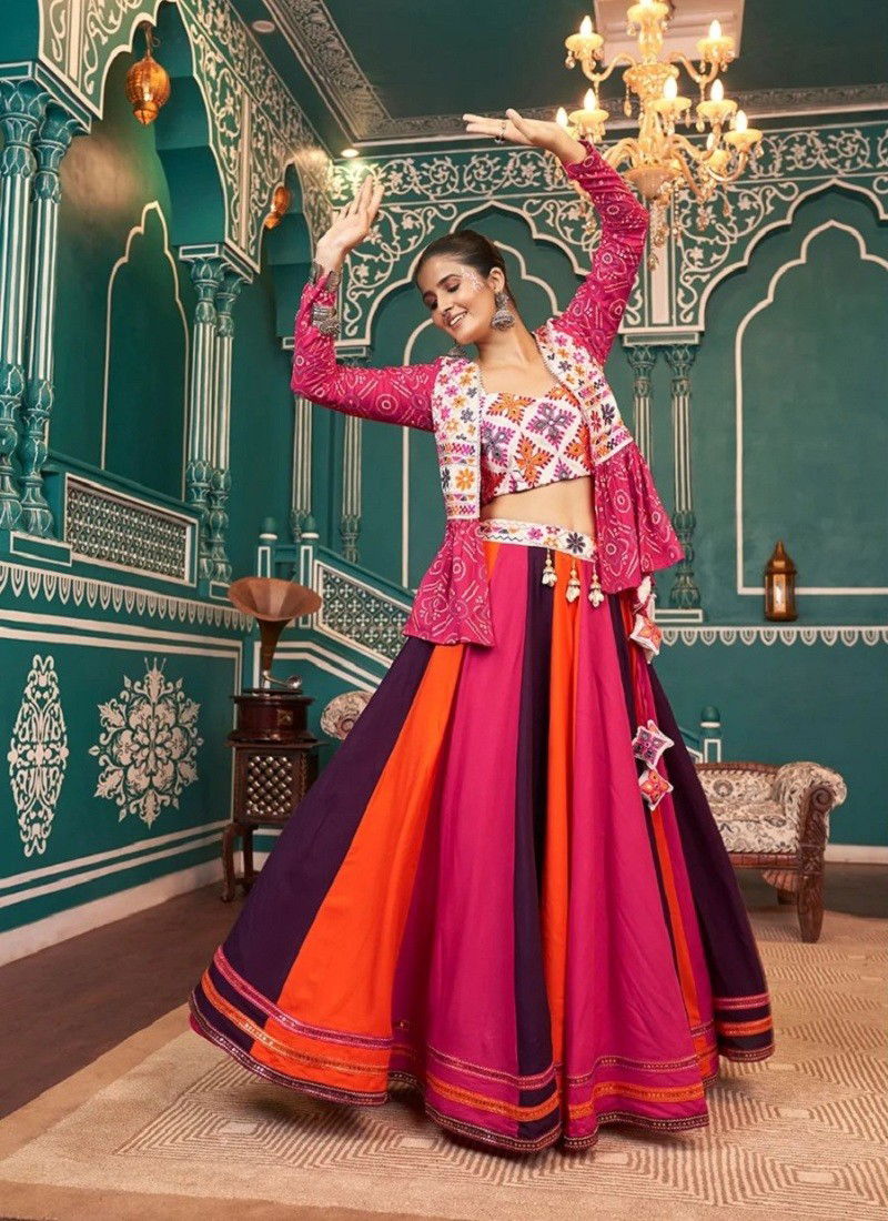 Pink Multi Colour Raas Vol 18 By Shubhkala Navratri Lehenga Choli With Jacket Surat Wholesale Market 2475