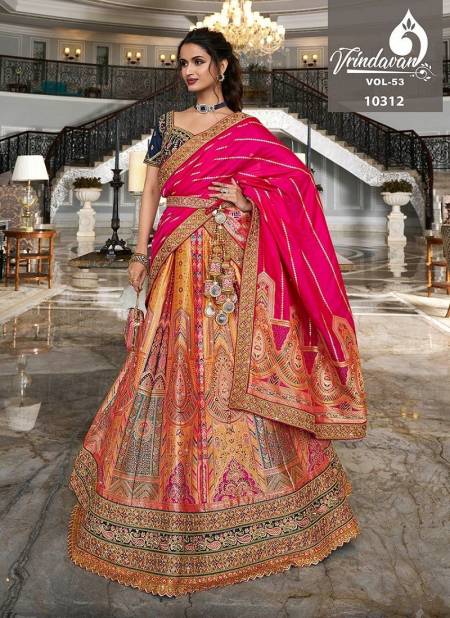 Pink Multi Colour Royal Vrindavan Vol 53 Banarasi Silk Bridal Lehenga Choli Orders In India 10312