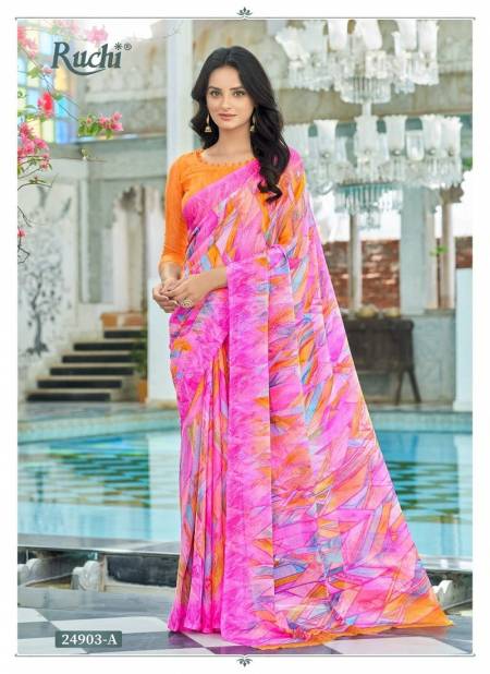 Pink Multi Colour Star Chiffon 122 By Ruchi Daily Wear Sarees Wholesale Price In Surat 24903-A
