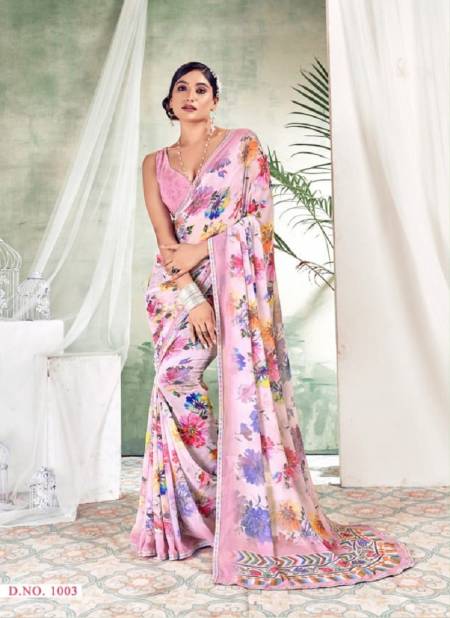 Pink Multi Colours By Mahamani Creation Daily Wear Printed Heavy waitless Saree Orders in India 1003