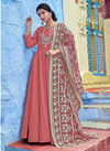 Pink Muslin Party Wear Embroidery Work Readymade Anarkali Suit