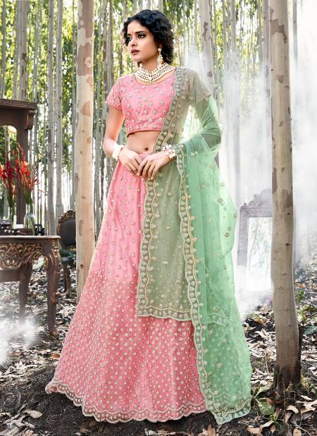 Pink Zikkra Net Heavy Zarkan Work Designer Wedding Wear and Party Wear Lehenga Choli Collection 13002 Catalog