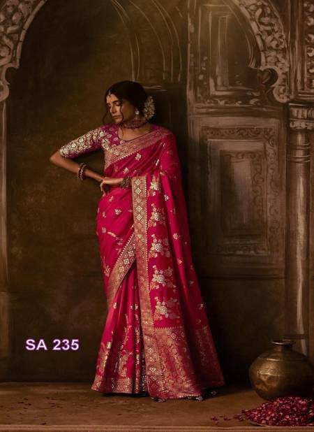 Pink Rani Colour Apsara By Kimora Dola Silk Designer Saree Catalog SA 235
