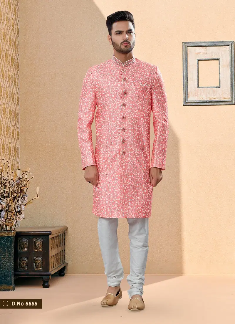 Pink Red Colour Vol 14 Function Wear Mens Sherwani Wholesalers In Delhi 5555