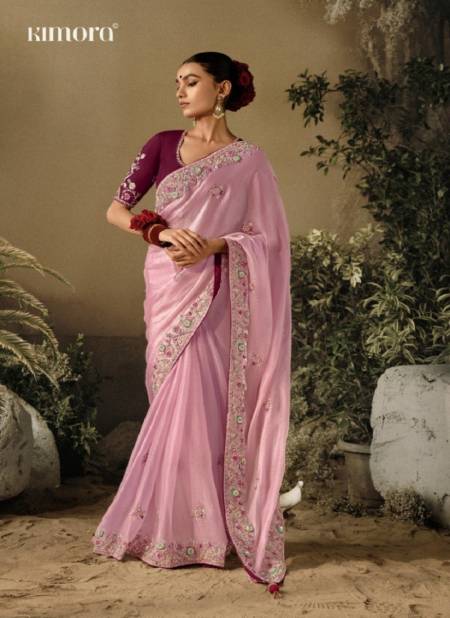 Pink Saawariya By Kimora Fancy Fabric Wedding Wear Saree Catalog 5310