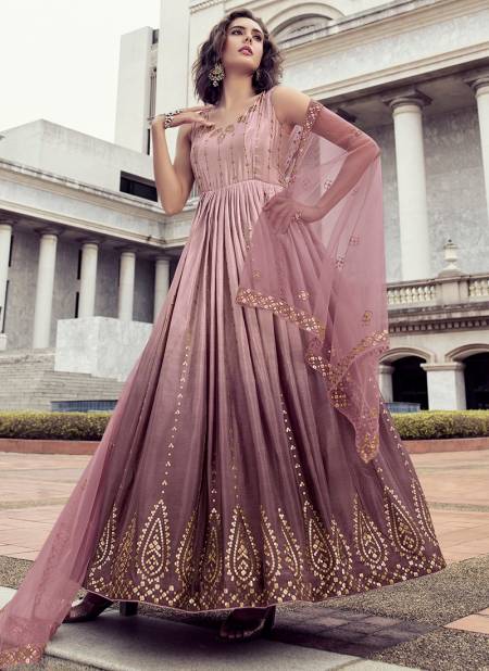 Pink To Dusty Colour Flory Vol 25 Party Wear Wholesale Anarkali Gown Catalog 4803