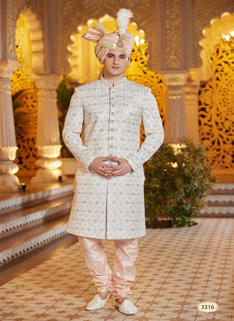 Pink White Colour 1660 Function Wear Mens Sherwani Surat Orders In India 3316