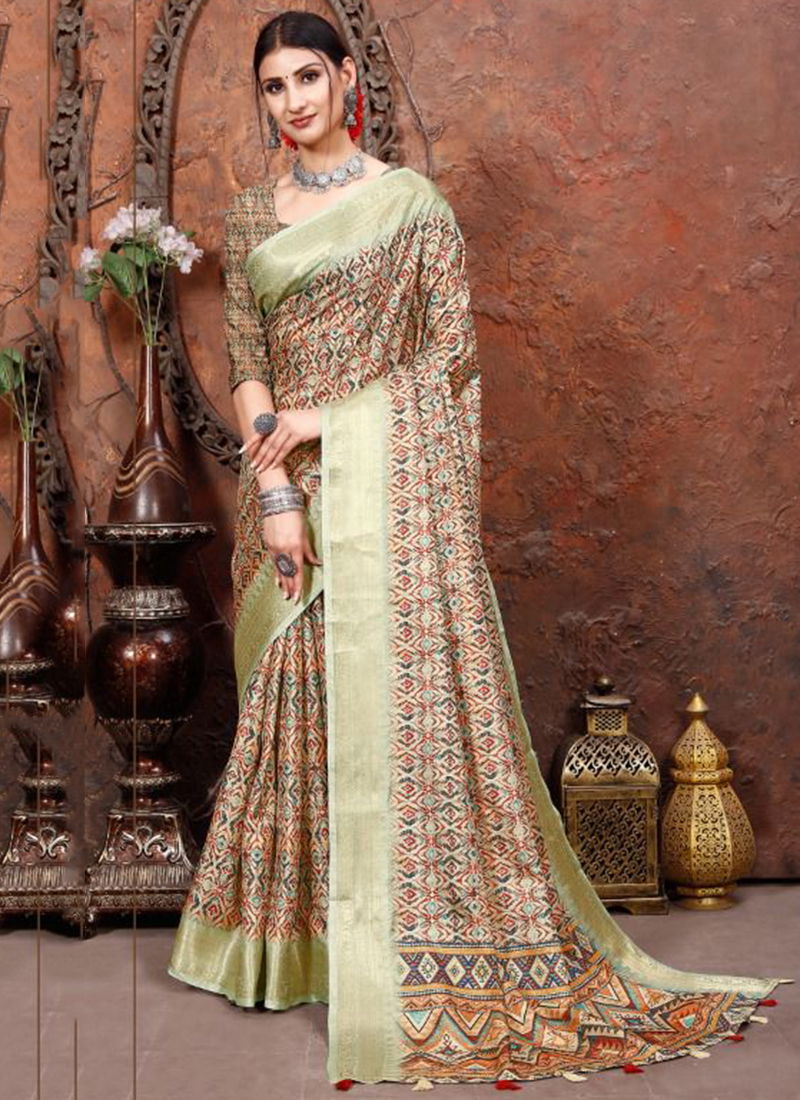 Pista And Multi Colour Heritage Digital Vol 2 Mintorsi Ethnic Wear Wholesale Silk Sarees Catalog 2009