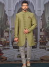 Pista Art Embroidered Banarasi Silk Wedding Sherwani 180565
