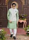 Pista Colour 1643 Party Wear Art Banarasi Silk Mens Modi Jacket Kurta Pajama Wholesale Online 3248