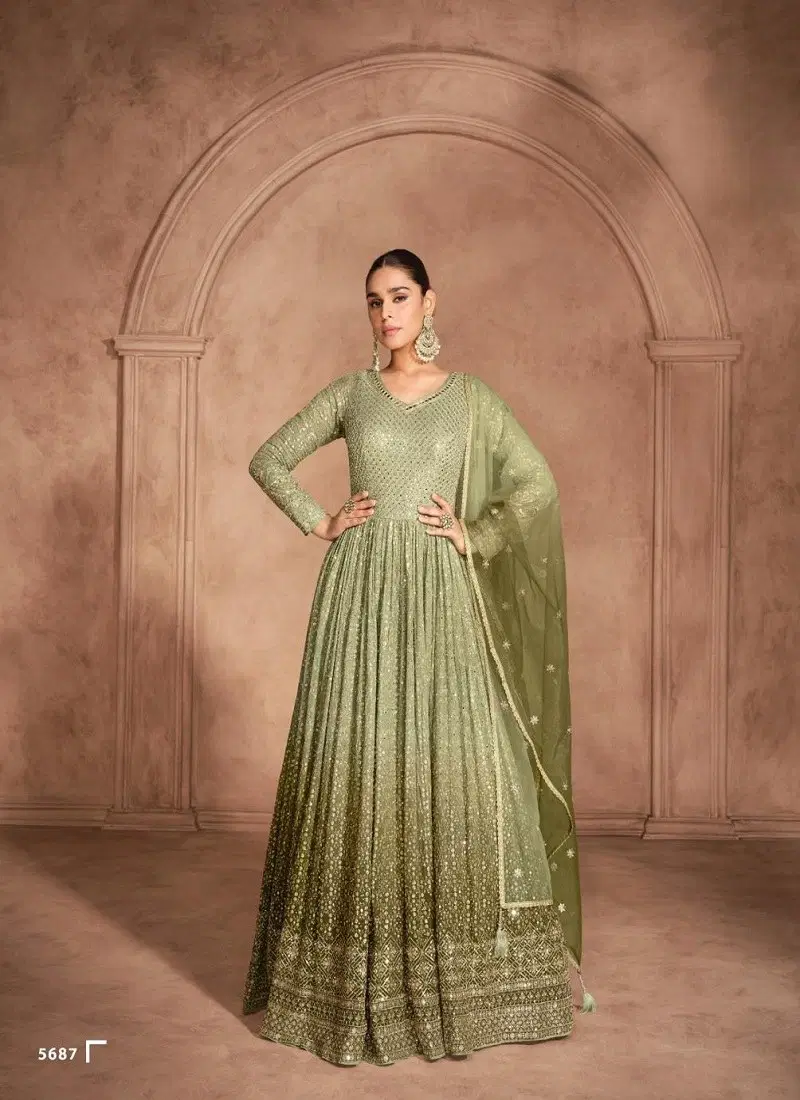 Pista Colour Aditi By Sayuri Georgette Wedding wear Gown With Dupatta Exporters In India 5687