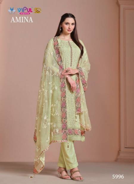 Pista Colour Amina By Vipul Twinkle Chiffon Salwar Kameez Wholesale Shop In Surat 5996