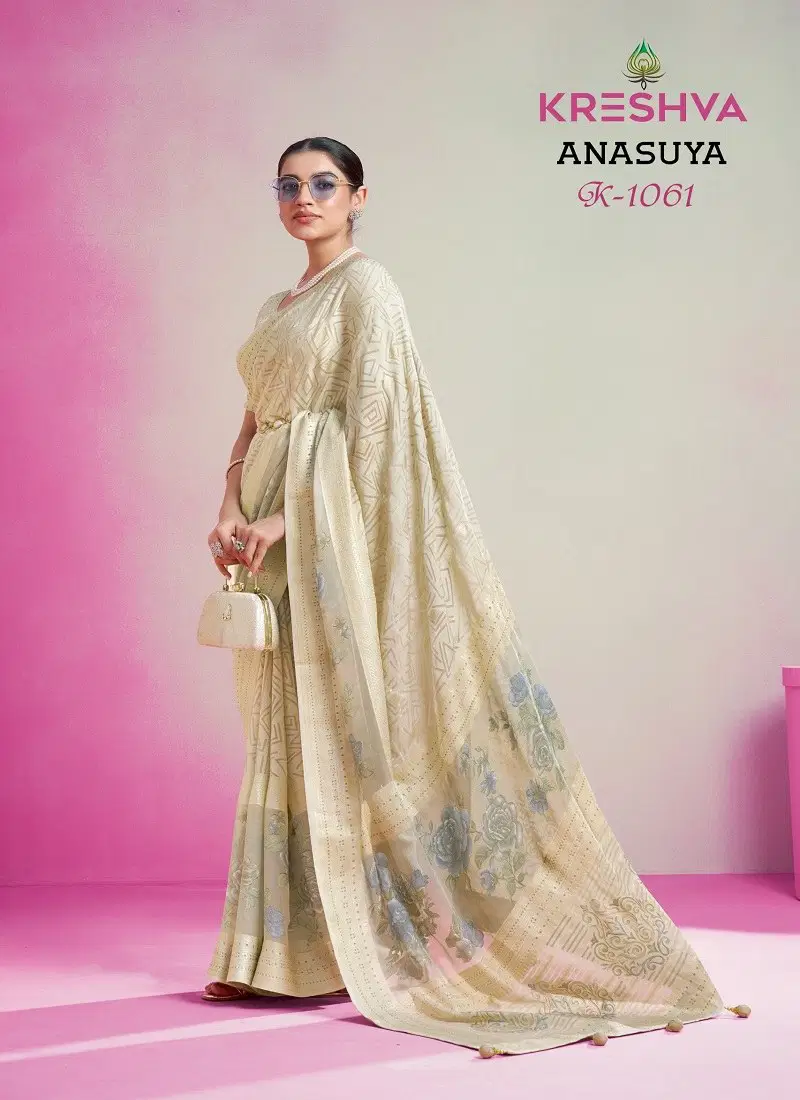 Pista Colour Anasuya By Kreshva Lux PV Georgette Printed Saree Orders In India K-1061