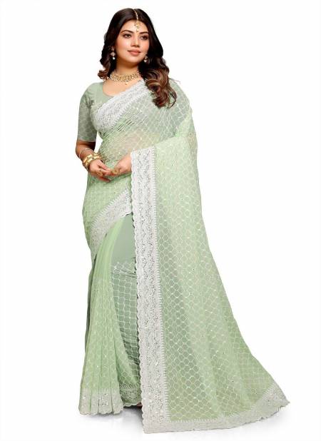 Pista Colour Anupama By Utsav Nari Embroidery Occasion Wear Saree Wholesale Online 2265