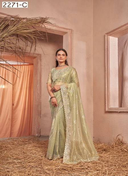 Pista Colour Jayshree 2271 A TO D Simmer Silver Net Designer Party Bulk Saree Orders In India 2271-C