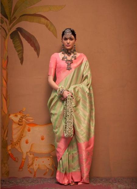 Pista Colour Kalamari By Rajbeer Wedding Handloom Weaving Silk Sarees Wholesale Shop In Surat 17001