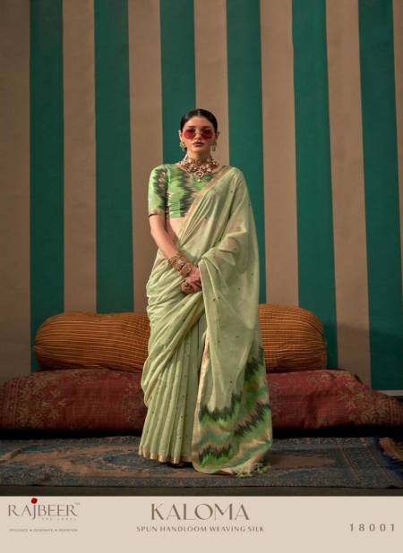 Pista Colour Kaloma By Rajbeer Spun Handloom Weaving Silk Saree Wholesale In India 18001