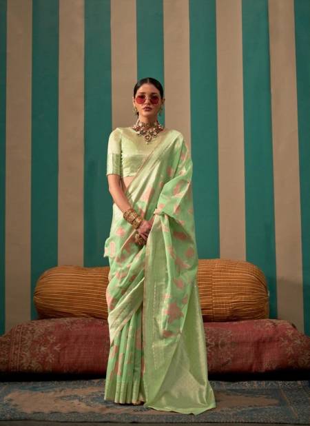 Pista Colour Kapri Linen By Rajbeer Wedding Handloom Weaving Sarees Exporters in India 15001