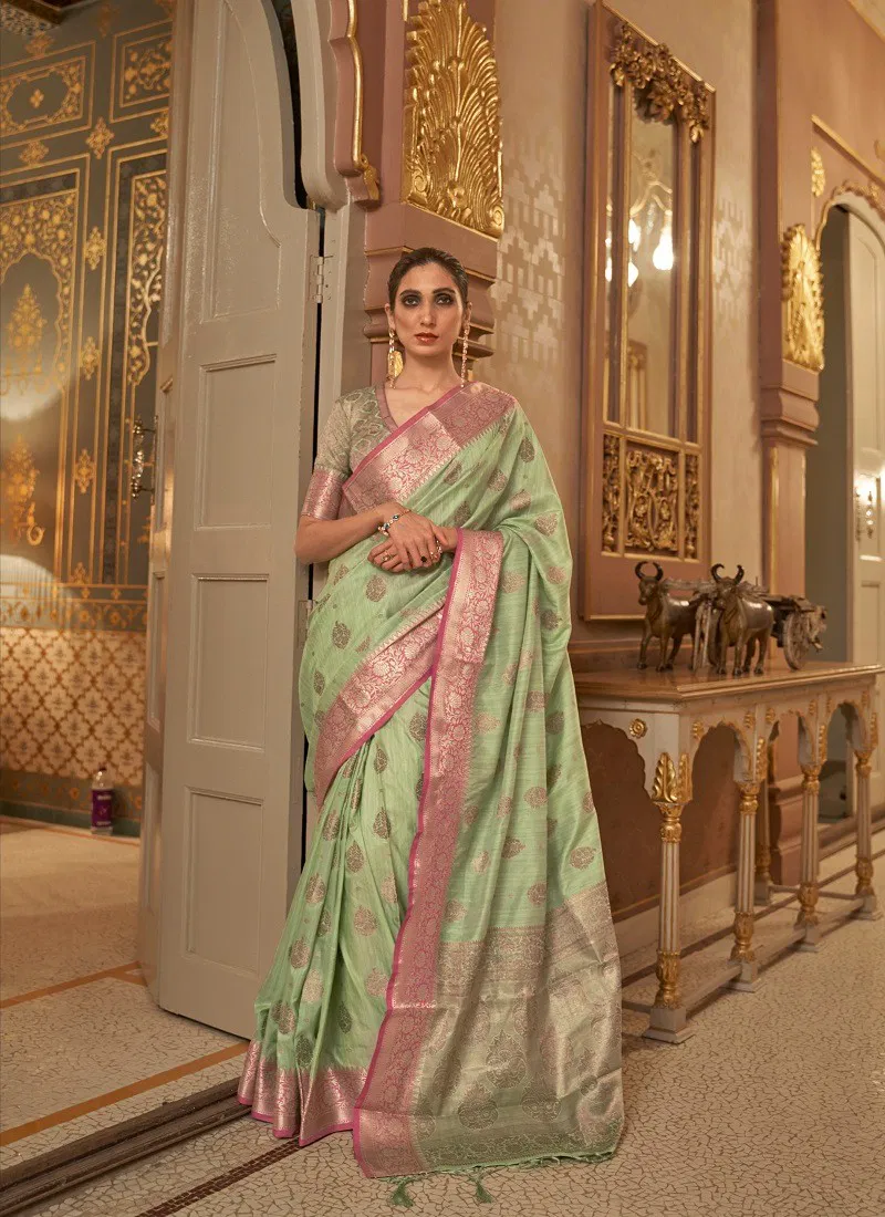 Pista Colour Karmani Silk By Rajtex Designer Handloom Weaving Saree Wholesale Shop In Surat 222003