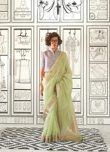 Pista Colour Knoorie By Rajtex Moss Chiffon Handloom Weaving Saree Exporters In India 387003
