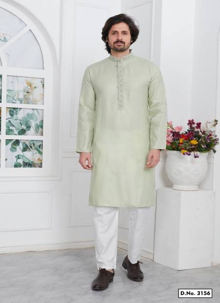 Pista Colour Occasion Mens Wear Premium Linen Cotton Designer Kurta Pajama Wholesale Online 3156