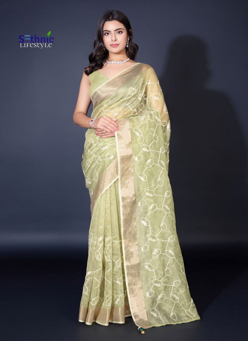 Pista Colour Regal By Sethnic Gold Spun Fancy Saree Exporters In India 49003