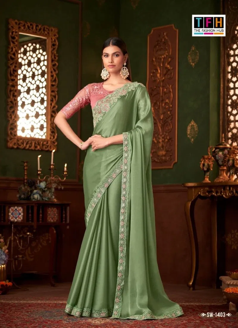 Pista Colour Sandalwood Vol 14 By TFH Designer Party Wear Saree Wholesale Online SW 1403