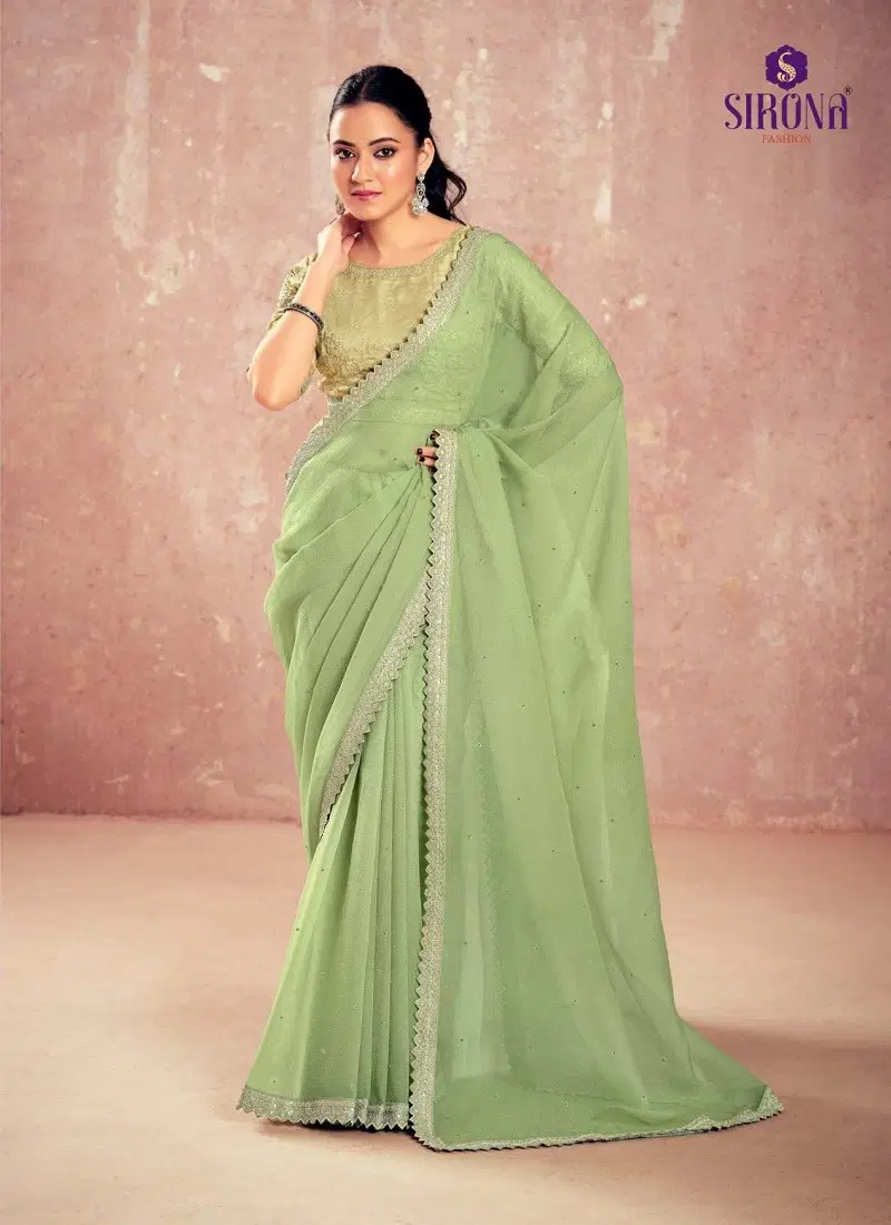 Pista Colour Shamika By Sirona Chiffon Designer Party Wear Sarees Orders In India 1005