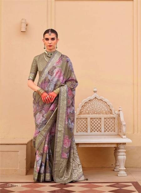 Pista Colour Sinhasan By Trirath P.V Silk Foil Printed Casual Wear Saree Wholesalers In India 10215