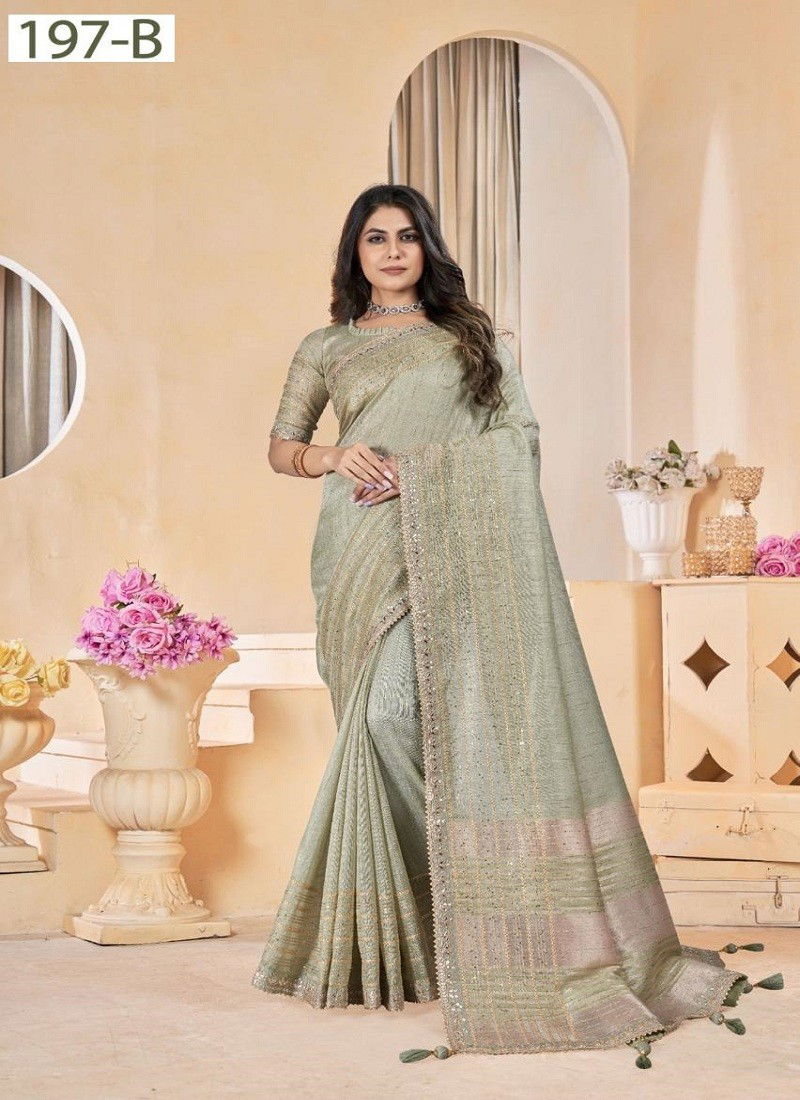 Pista Colour Sumitra 197 A To F Linen With Gota Coding Work Border Saree Orders In India 197-B