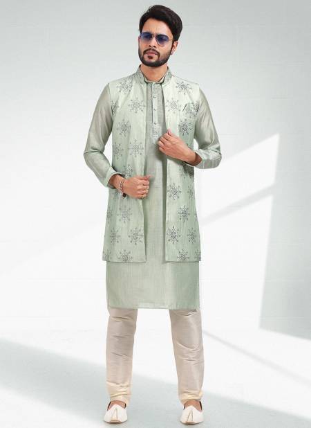 Pista Colour Wedding Wear Wholesale Modi Jacket Kurta Pajama 1851