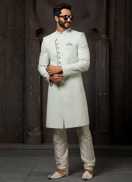 Pista Green And Cream Soumya New latest Designer Wedding Wear Sherwani Collection 1742