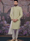 Pista Green Art Embroidered Banarasi Silk Wedding Sherwani with Stole 180585